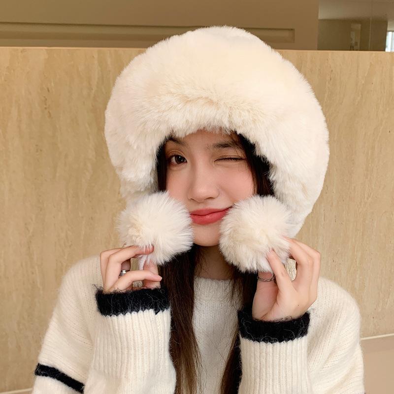 Autumn and Winter New Women's Hairball Plush Thermal Pullover Hat Student Cute Outdoor Cold-proof Fashion Knitted Wool Hat