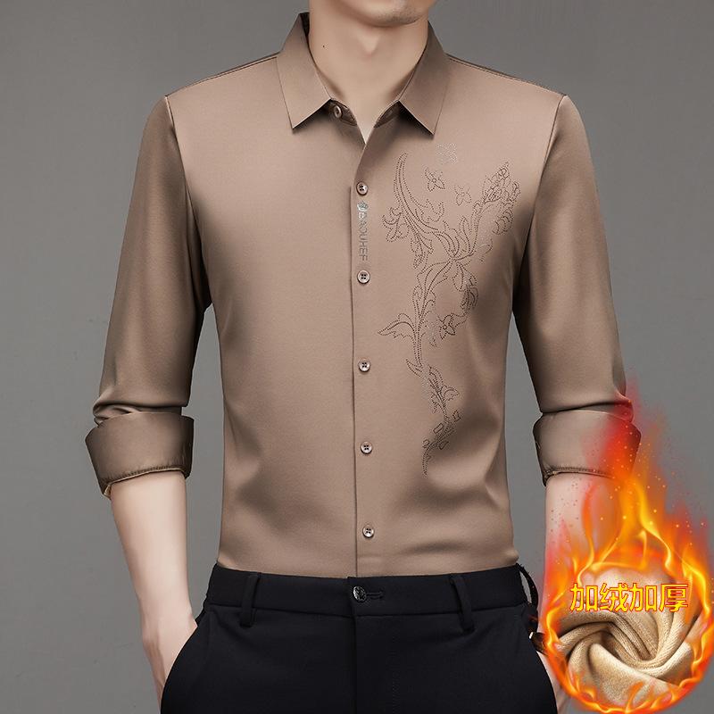Winter Men s Shirt Business Casual Printed Long Sleeve M