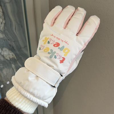 Ski Gloves Women's Winter Cute Velvet Thickened Warm Cycling Battery Car Five-finger Touch Screen Cold Cotton Gloves