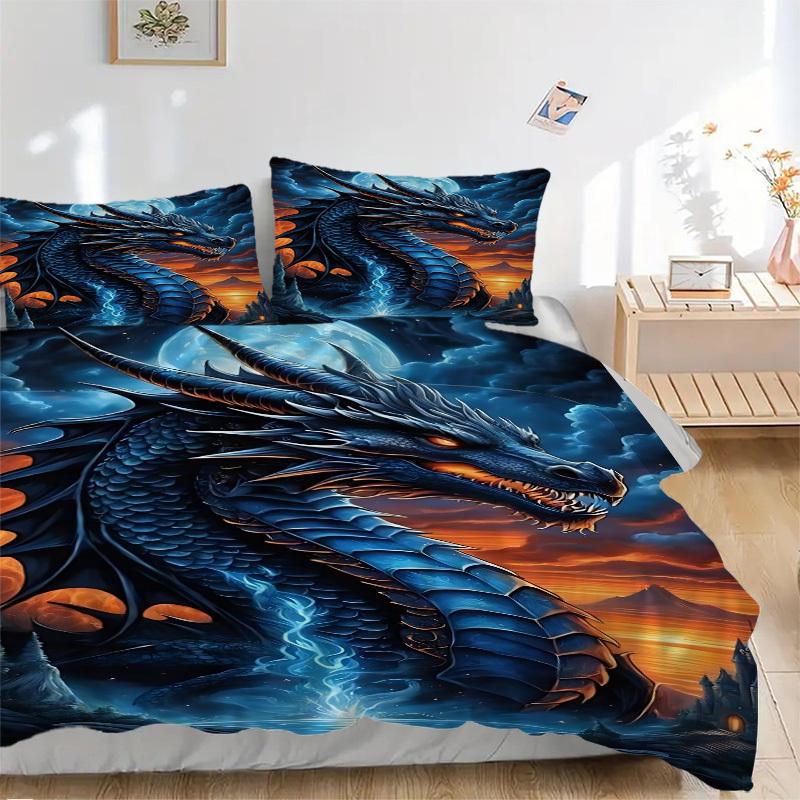 3pcs Dragon Fantasy Artwork Duvet Cover Set -Includes 1 Duvet Cover and 2 Pillowcases, No Quilt Core, All-Season Home Decor  yy251111105