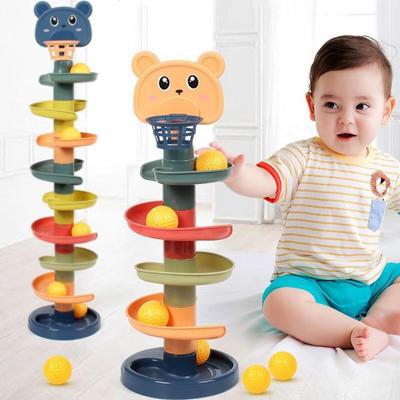 Breve gioco di impilamento per bambini, pista rotante per neonati, giocattoli educativi rotanti e scorrevoli a torre