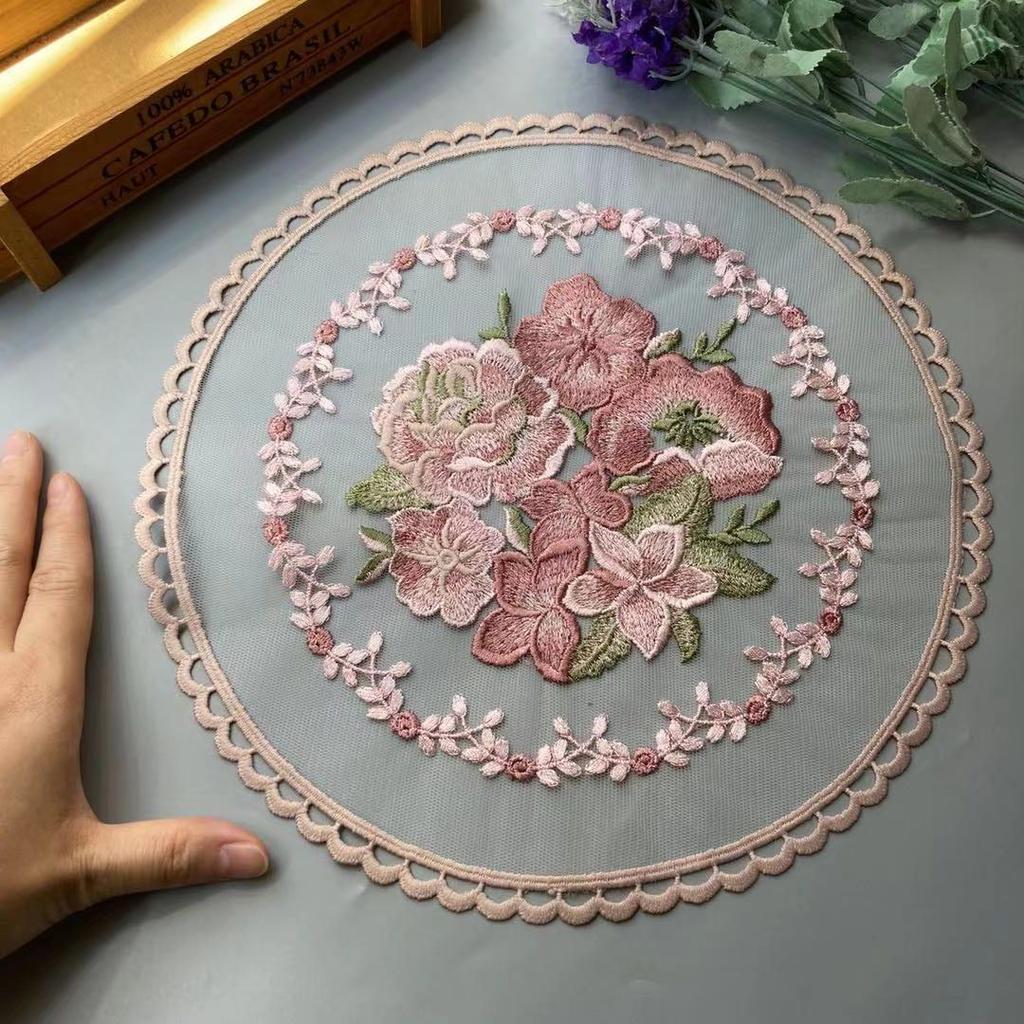 28*28 cm Pink Lace Flower Applique Ribbon Trim for Sofa Curtain Towel Bed Cover Trimmings Home Textiles DIY Polyester Mesh New