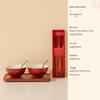 Double Happiness Wedding Bowl & Chopsticks Set: Creative Red Ceramic Gift for Newlyweds
