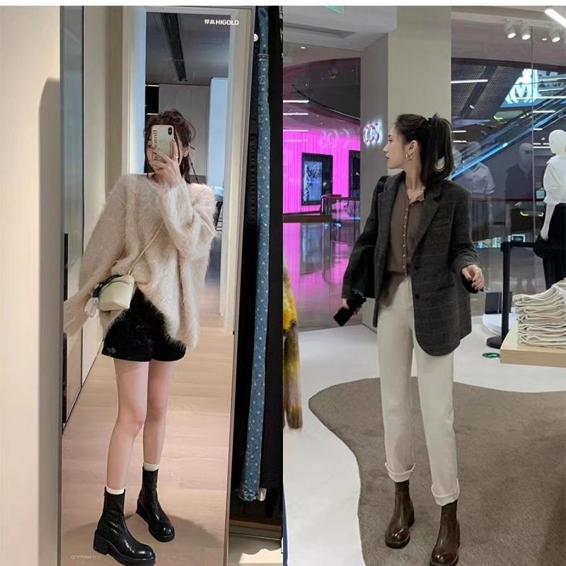 Cowhide leather platform short boots women's high-heeled boots autumn and winter retro Martin boots thick heel thin boots