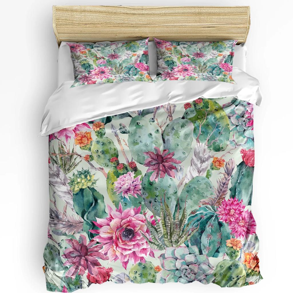 Flowerpot Cactus Flowers Green Leaves Plant Duvet Cover Bed Bedding Set Home Quilt Cover Pillowcases Bedding Set No Sheet