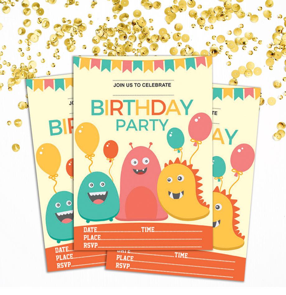 Darling Souvenir Yellow Birthday Invitation Card Printable Fill or Write In Blank Invites Party Supplies Pack Of 28 5 X 7