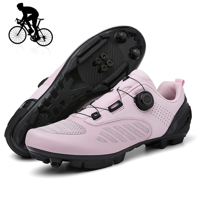Chaussures de Vélo VTT Femme Chaussures à Pédales Plates Chaussures de Vélo Baskets de Vélo de Route Vitesse Chaussure à Crampons Spd avec Chaussure de Vélo de Montagne rose