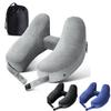 Massage Feature Inflatable Neck Pillow Soft Velour Cover Neck Support Pillow  Outdoor Travel
