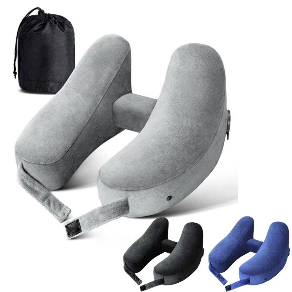 Massage Feature Inflatable Neck Pillow Soft Velour Cover Neck Support Pillow  Outdoor Travel