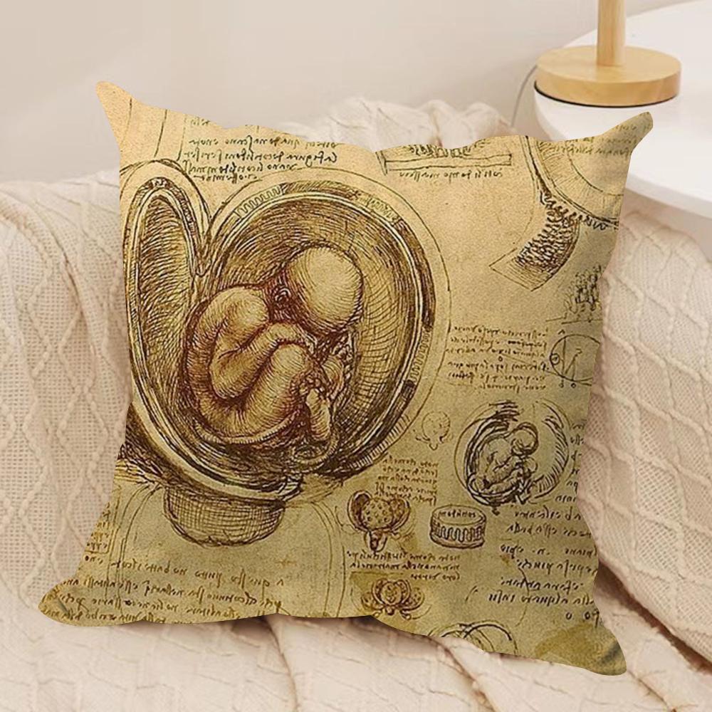 Retro Sketch Cushion Cover Silky Short Plush DoubleSided Printed Pillow Case for Sofa All Seasons Home Decor Gift