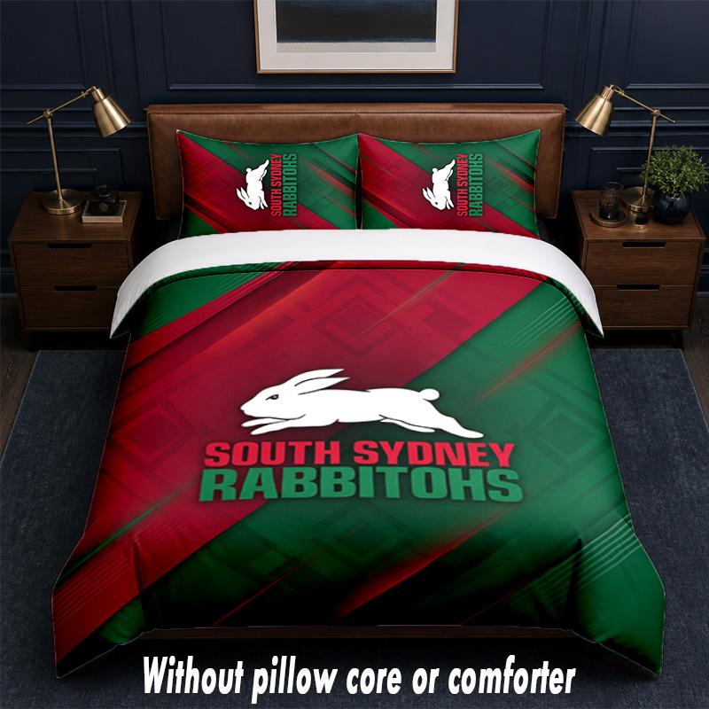 South Sydney Rabbitohs Design Set Biancheria da Letto 1 Copripiumino + 2 Federe Morbido Traspirante Biancheria da Letto per la Casa