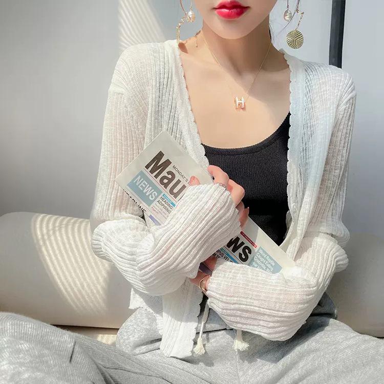 Cardigan d'été en soie glacée pour femme avec robe camisole - Châle couvrant - Veste en tricot fine et protectrice contre le soleil