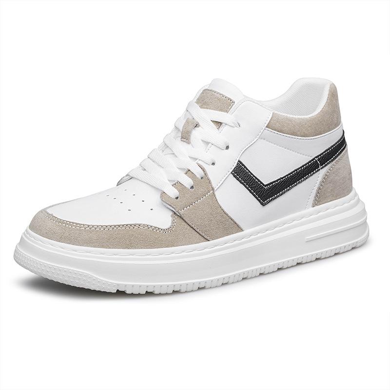 Spring Men's Height-Increasing Leather Sneakers: Non-slip, Wear-resistant, Trendy, and Versatile Casual Board Shoes