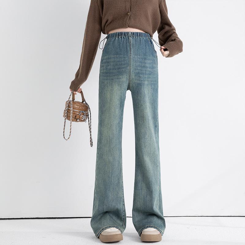 High-Quality Stretch Denim Maternity Flare Pants with Pockets & Drawstring 2XL