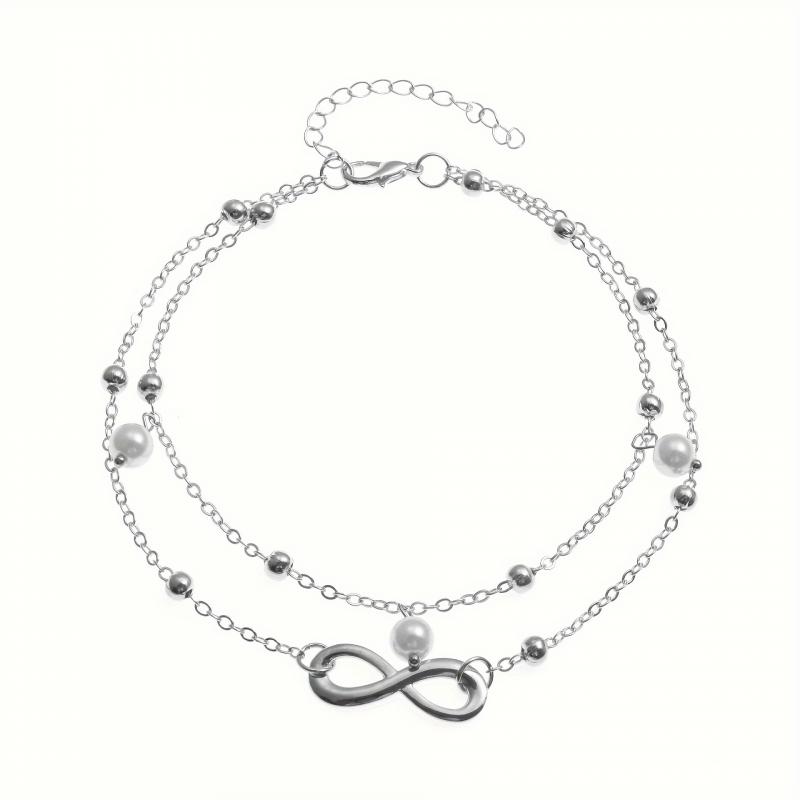 Double Layer Pearl 8-Shape Anklet Handmade Beaded Adjustable Foot Chain Elegant Jewelry For Women Wedding Party Gift Summer Fashion Accessories