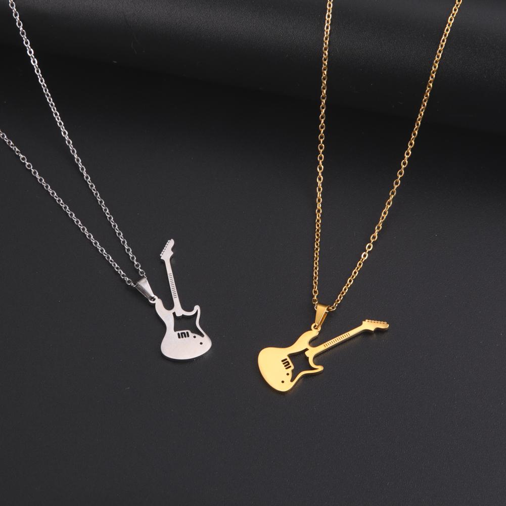Teamer Stainless Steel Necklace for Women Music Note Instrument Guitar Pendant Charms Gold Plated Fashion Jewelry Romantic Gift