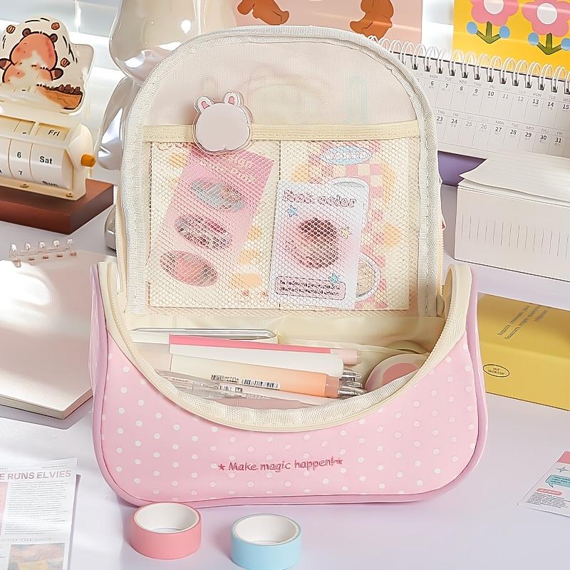 Sweetheart Plaid Bowknot Pencil Case Multi-Pocket Organizer Contrast Color Big Storage Pouch with Handheld