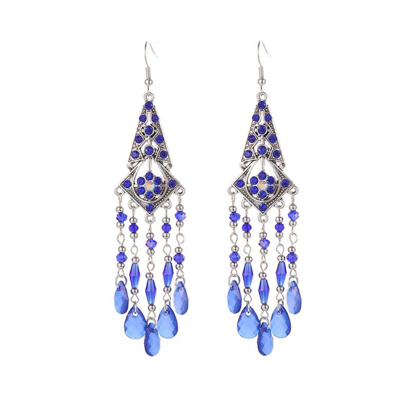 New Bohemian Rhinestone Water Drop Earrings for Women Ethnic Long Crystal Tassel Earring Party Vacation Jewelry