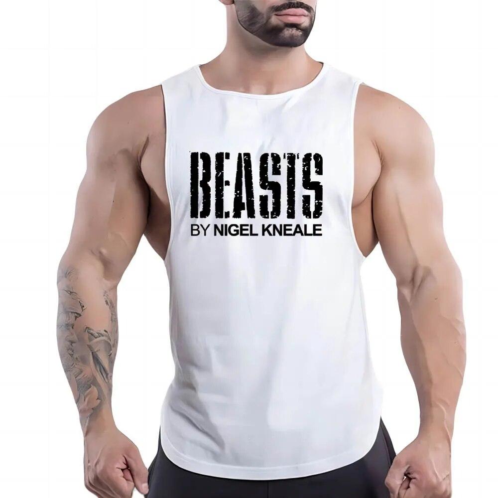 Four Seasons Adult Men'S Leisure Sports Fitness Outdoor Crew-Neck Vest Creative Letter Pattern 2d Printed Sleeveless Shirt