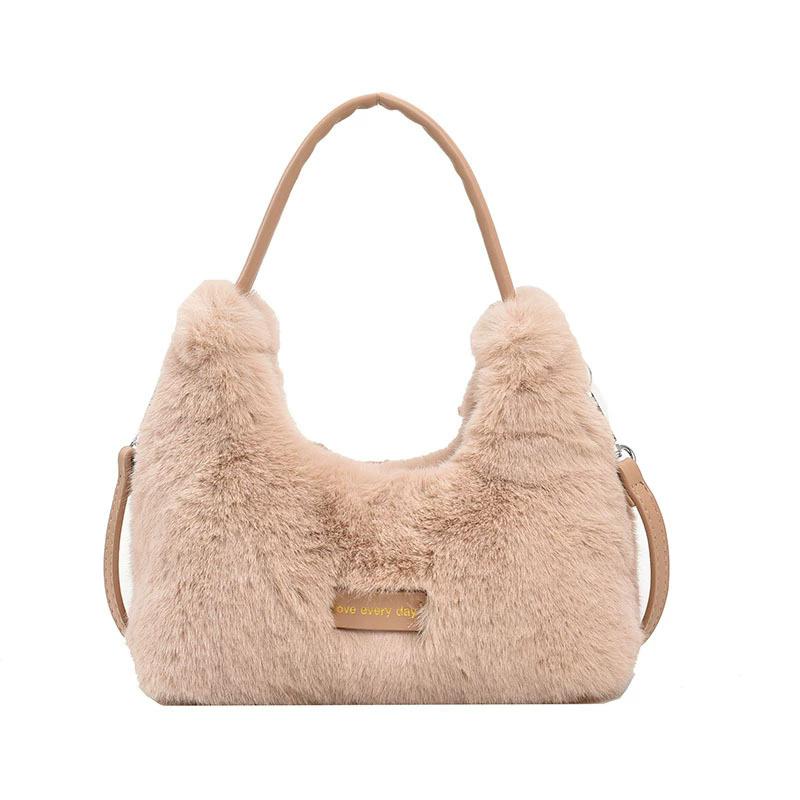 Weiche Plüsch-Umhängetasche für Damen, Niedliche Einfache Muster-Schulterhandtasche, Lässiger Stil für Herbst & Winter