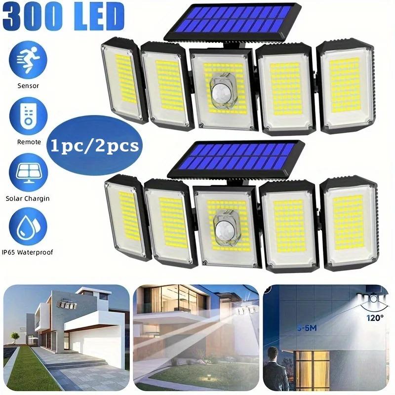 1500LM 300 LED Solarlampa Utomhus Vattentät Med Fjärrkontroll 3 Lägen Rörelsesensor Vidvinkelbelysning Gatlykta