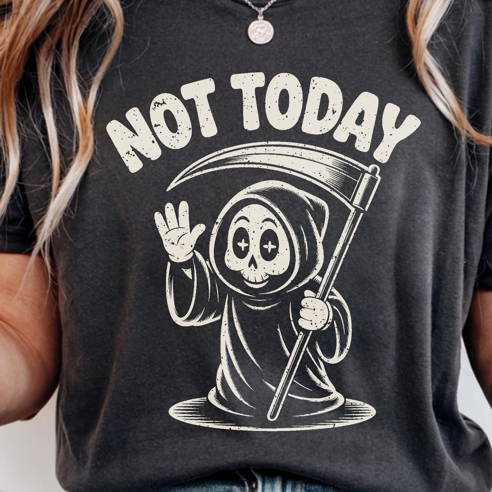 Not Today Grim Reaper Shirt | Sarcastic Funny Dark Humor Tee | Vintage Cute Ghost Cottage Goth Apparel | Anti-Social Gift S