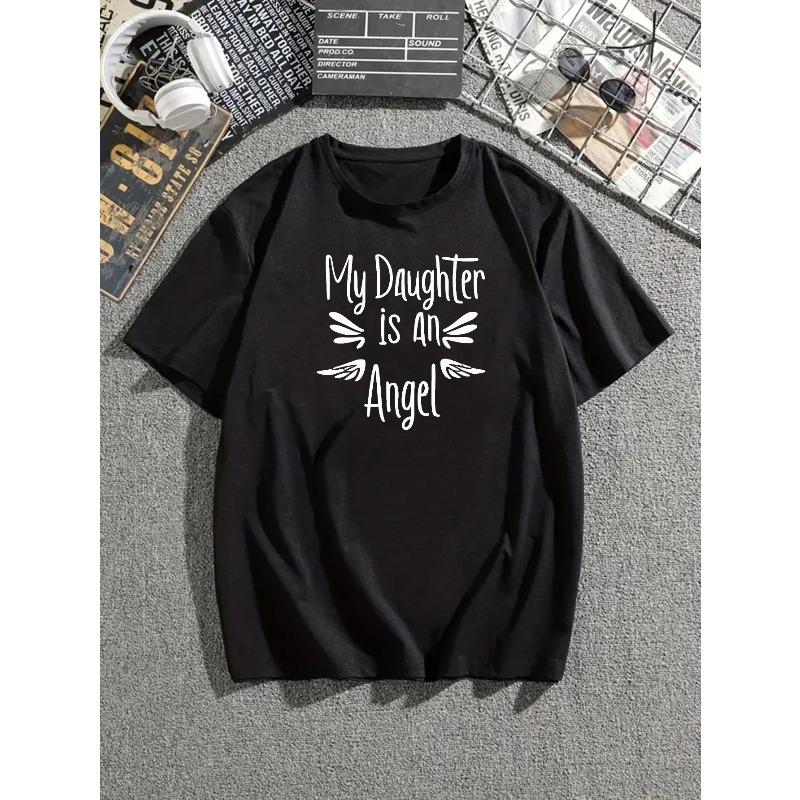 

European sizes My Daughter Is An Angel Men s T-Shirt - Casual Short Sleeve, Breathable, Geometric Print, Round Neck - Machine Washable 4XL