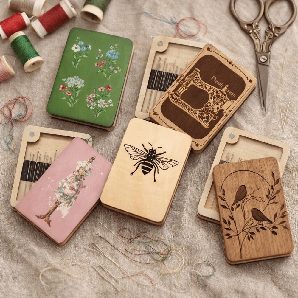 Wooden Material Wooden Magnetic Needle Box Magnetic Feature Durable Construction Sewing Tool Organization Box Portable Design