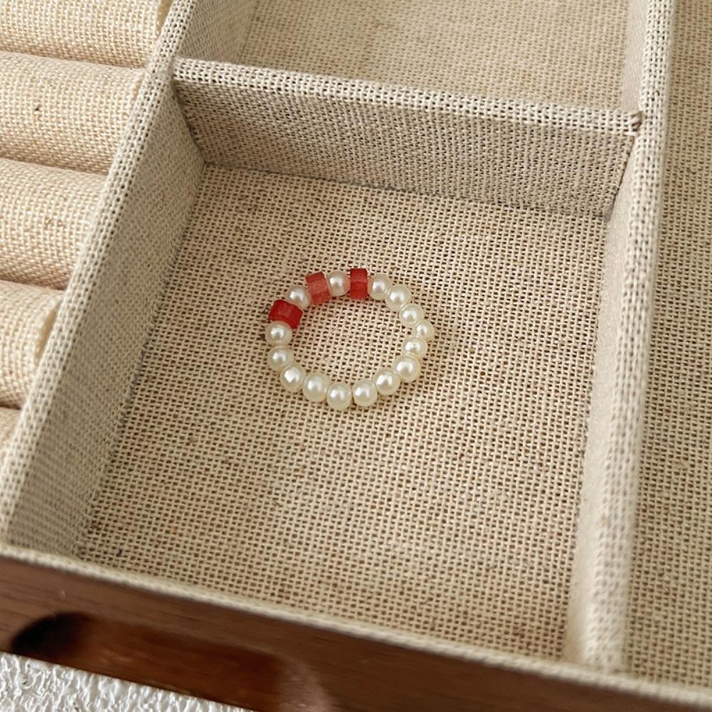 Maillard Parel kralen Ring Dames Elastisch Koord Literaire Gestapelde Wijsvinger Ring High-end Handgemaakte Ring Sieraden