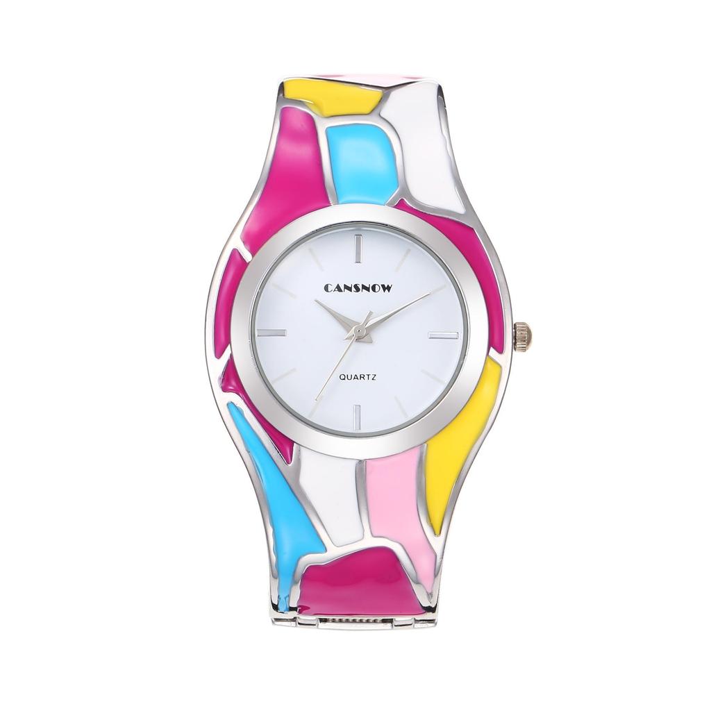 Women's Retro Style Random Oil Dripping Color Rainbow Quartz Bracelet Watch Elegant Ladies Women's Watch Clock