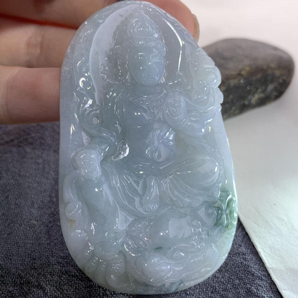 A-Grade Ice-Type Myanmar Jade Hand-Carved Pendant with Landscape & Buddha for Auspicious Gifts