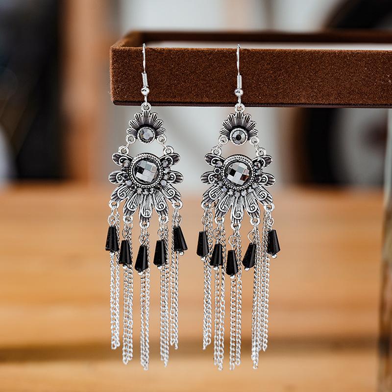 Vintage Ethnic Colorful Crystal Dangle Earrings for Women Classic Beach Chain Tassel Drop Earring Female Pendiente Bijoux