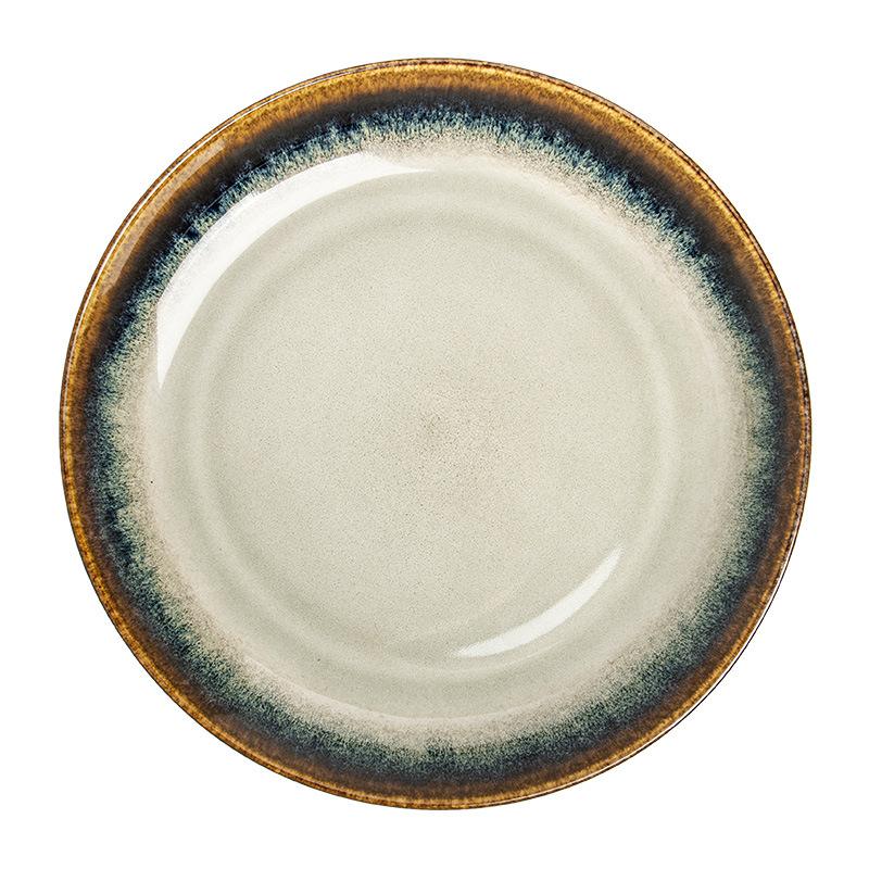 Retro Style Contrasting Color Kiln Change Glaze Ceramic Deep Plate Household Tableware Plate Creative Disc Pasta Plate Salad Plate Vegetable Plate