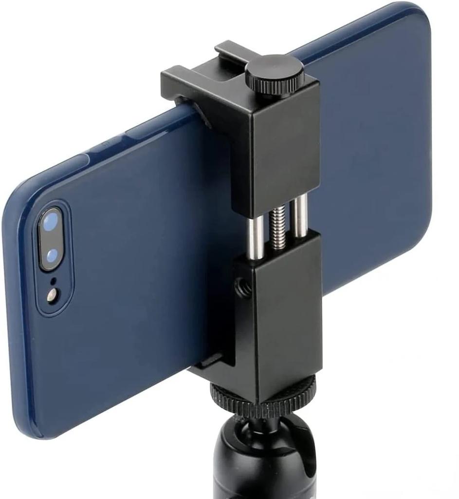Aluminum Phone Tripod Mount Cold Shoe Mount, Support Vertical and Horizontal, Universal Adjustable Clamp for iPhone 12 11 Pro