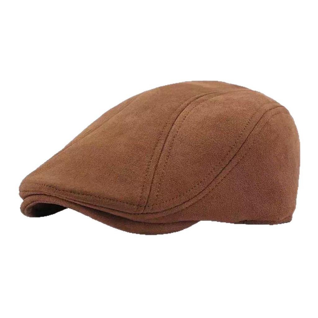 Unisex Suede Beret: Solid Color, British Style, Warm Duckbill Cap for Spring & Autumn