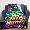 1pc Geometry Dash Blanket with Custom Name, Gift, for Men and Women, Soft Blanket, Good for Sofa Bed Couch Travel, Lightweight Flannel Blanket