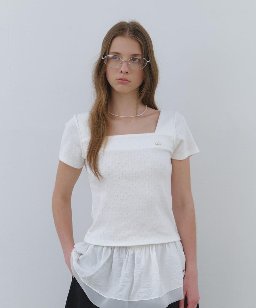 CLUNY Line Point Half Sleeve T-Shirt - Ivory