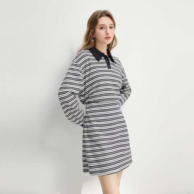 Elegant Lapel Contrast Stripe Dress XL