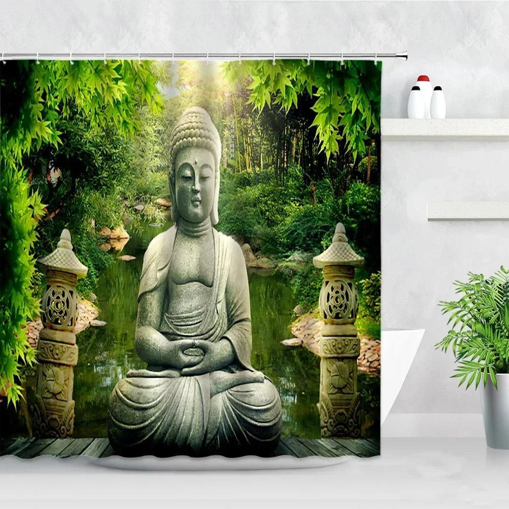Indian Meditation Buddha Shower Curtains Set 3D Zen Retro Style Modern Home Decor Bathroom Polyester Fabric Bathtub Bath Curtain