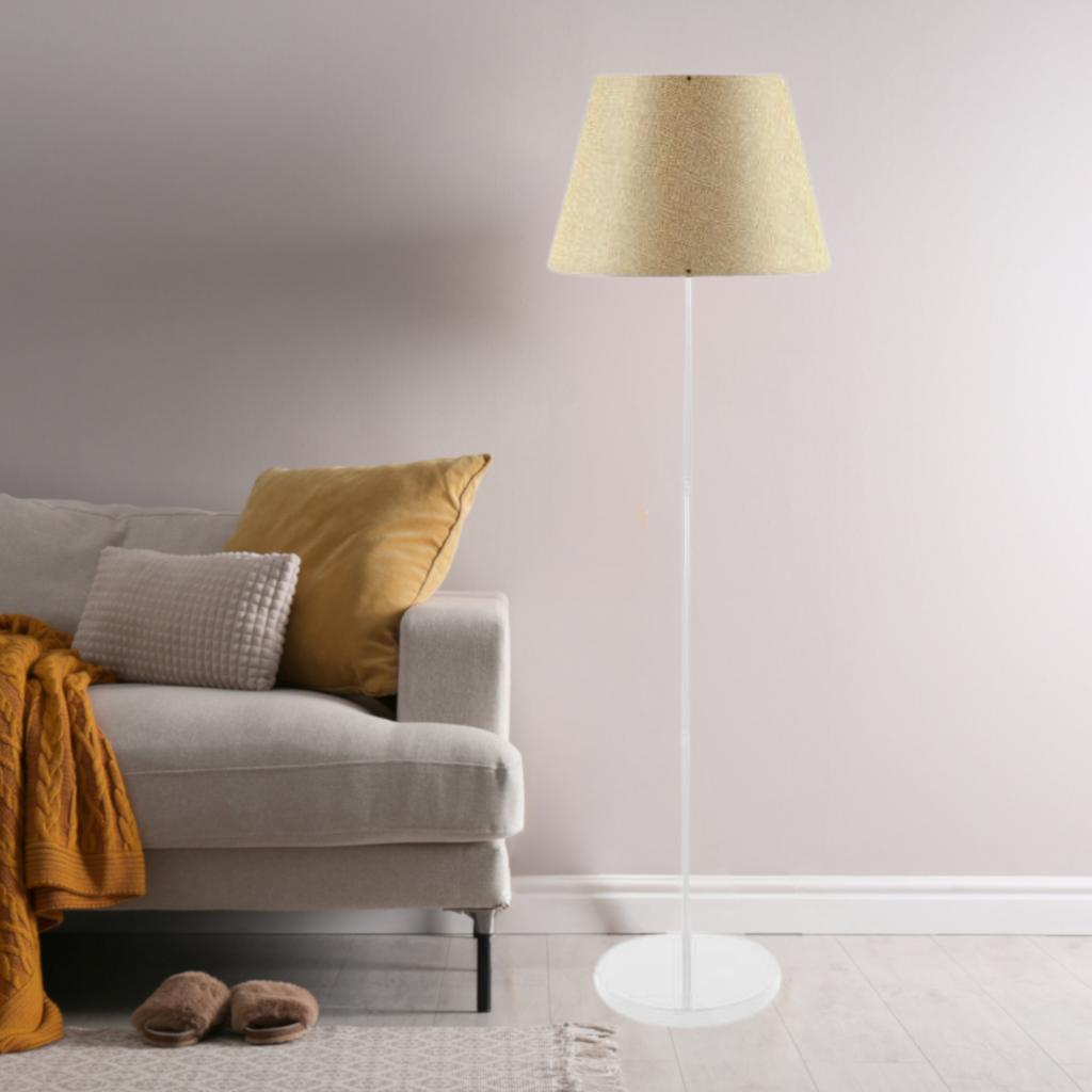 

Modern Country Floor Lamp White Metal Body Sand Beige Conical Head Corner Lamp