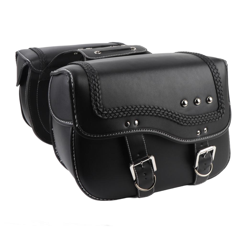 Motorcycle Saddlebags 30L Capacity PU Leather Waterproofing Side Luggage Bags Universal Fit for Motorcycles