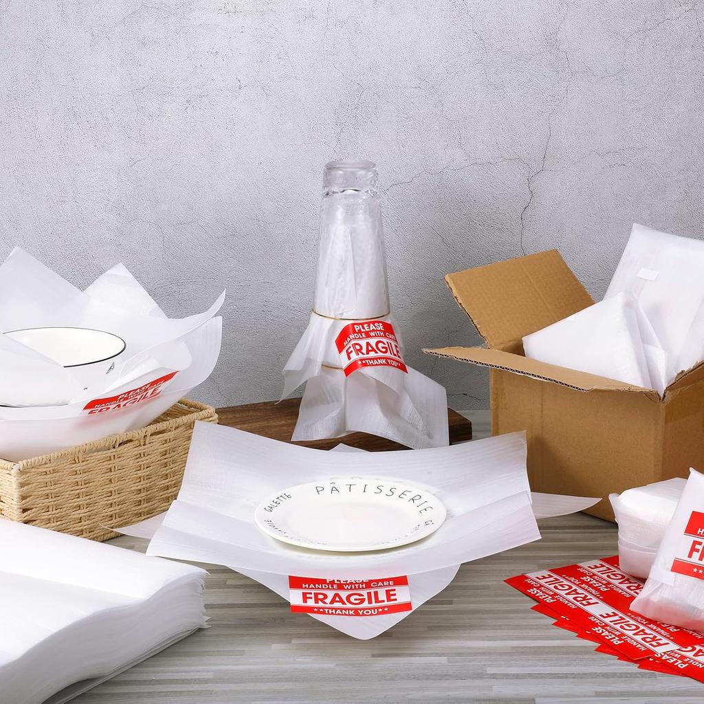 200 Pack 12 x 12 Inches Foam Sheets Cushioning Foam Sheets with 100 Pcs Fragile Labels for Moving Packing Supplies, Convenient to Use, Making