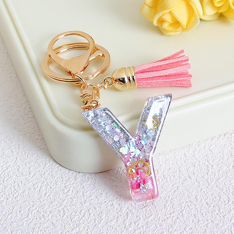 Exquisite 26 English Alphabet Letter Tassel Keychain Resin Pendent A To Z Keyring For Women Jewelry Accessories Gift