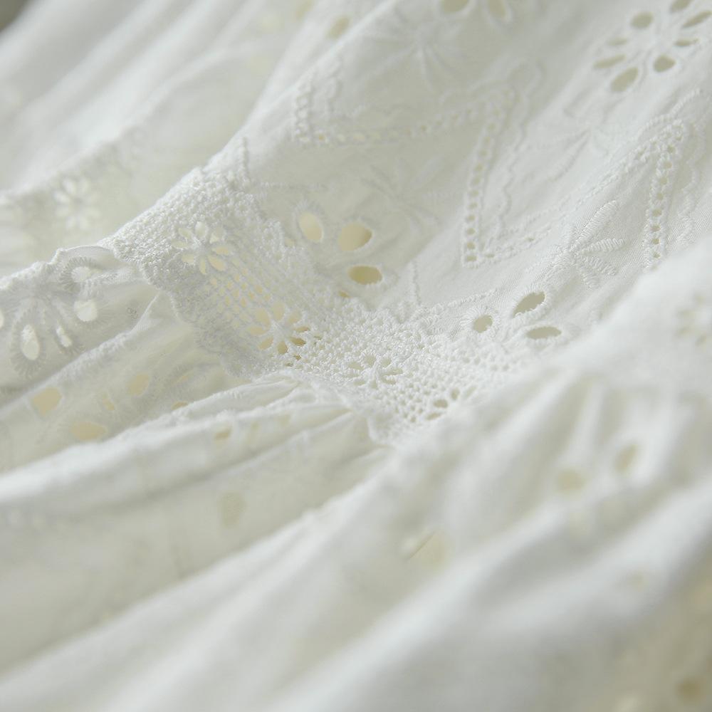 Hollow White Skirt Summer Updated Sweet Bubble Sleeve Short Sleeve White Cotton Dress