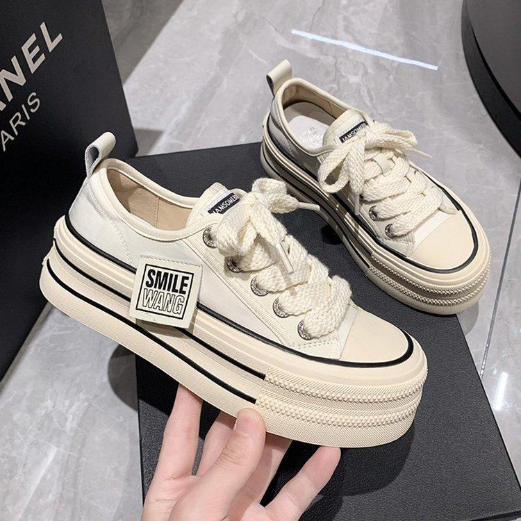 Platform canvas shoes women's 2025 autumn new versatile Korean version new trendy muffin little white shoes casual board shoes in