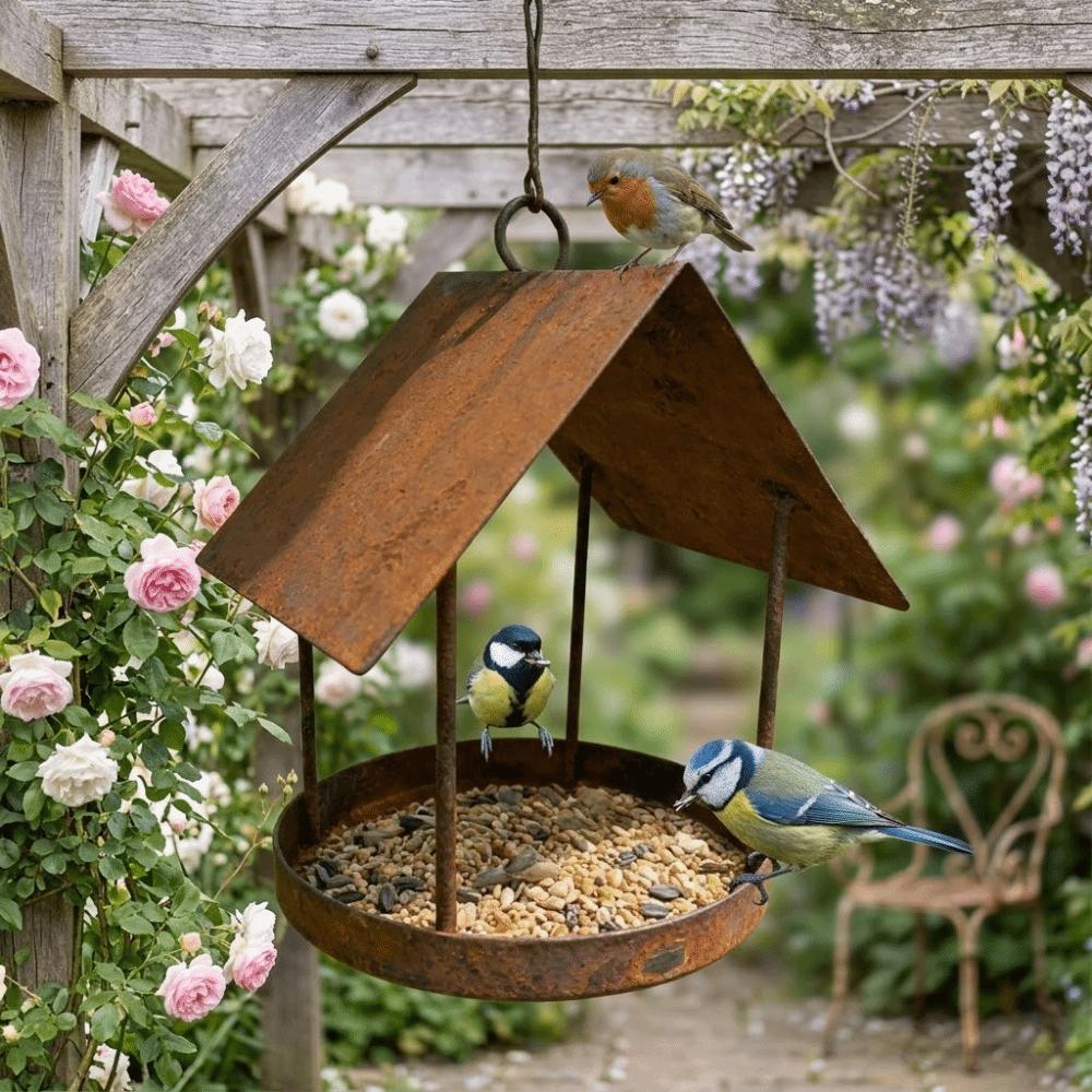 Iron Hanging Bird Feeder Hut Shape Bird Food Container Durable Hummingbird Feeder  Yard