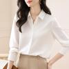 Women's French Satin Silk Long Sleeve Shirt for Autumn 2025 - White Commute Style