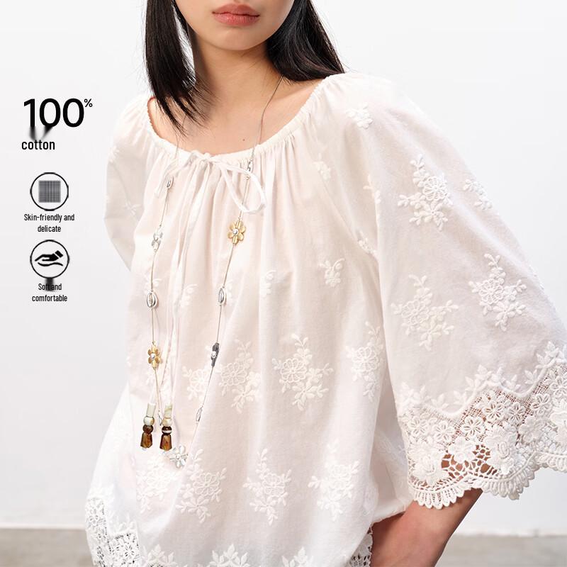 GREEN BELT Embroidered Lace Cotton Blouse