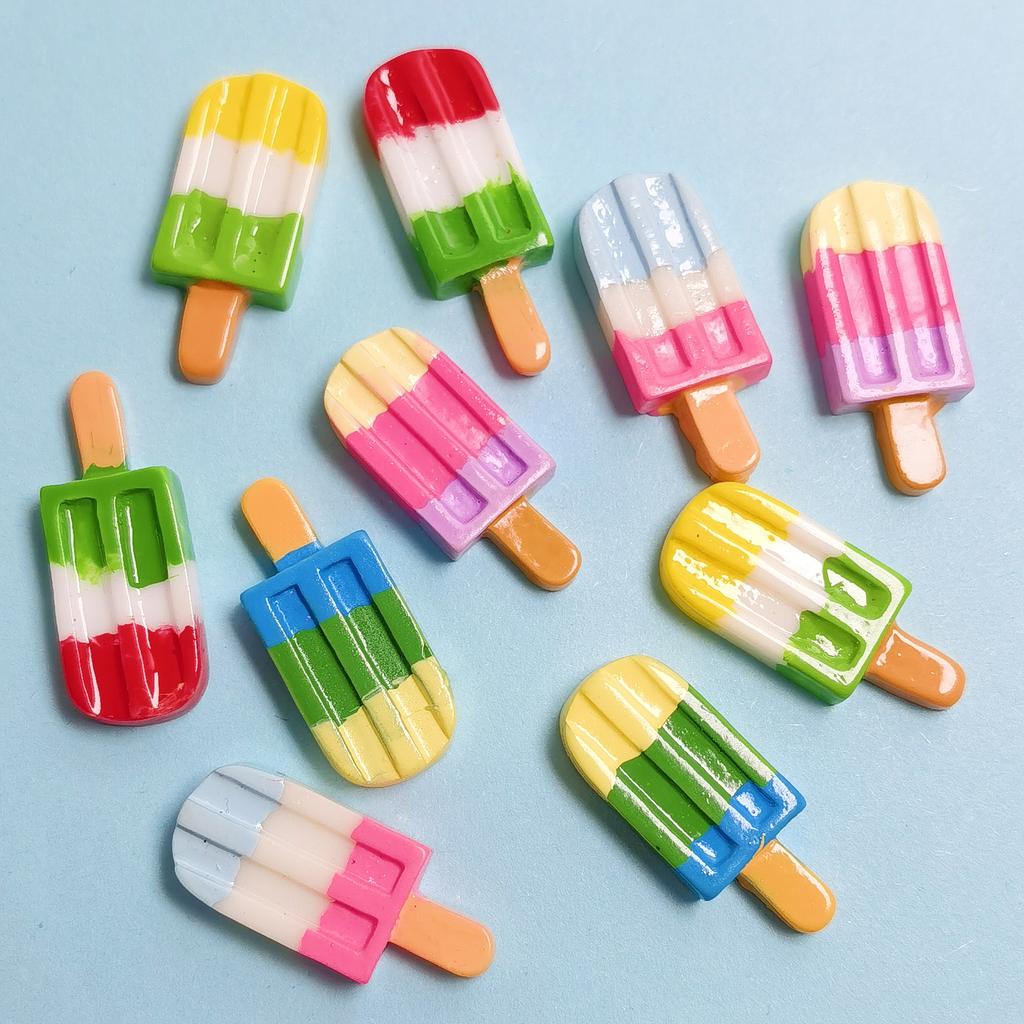 100pcs Resin Rainbow Ice Cream Flatback Cabochon Summer Popsicle Decor DIY Scrapbook for Jewelry Making Phone Case Accessory