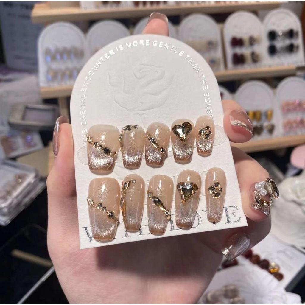 Eye Cat Clear Handmade Nail Art Gradual Brown Rhinestone Nail Removable Sticker